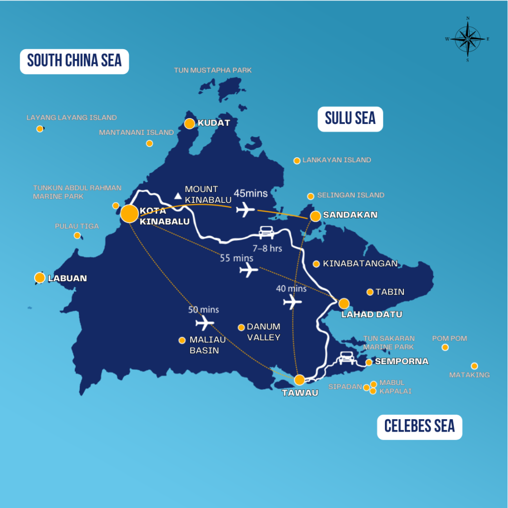 Borneo Sabah Malaysia Map Guide Flight & land